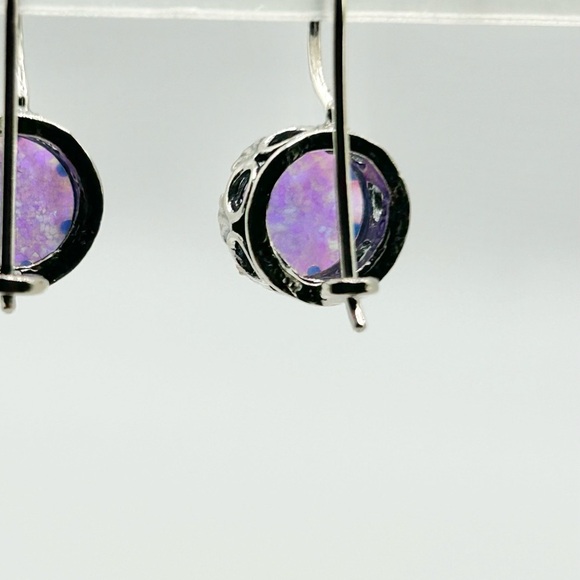 Blue Opal and Sterling Silver Dangle Drop Earrings Hook Closure - Picture 3 of 5